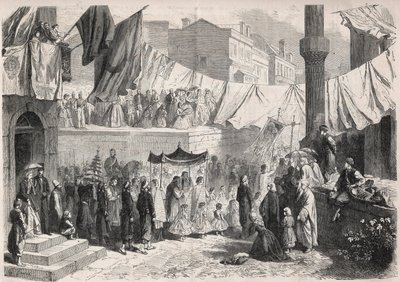 コンスタンティノープルの街中で行われた「死の祭り」の際のカトリックの行列 - Engraving In "The Illustrous World" 作： Unknown artist