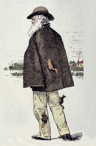チャールズ・ダーウィン（1809～1882）（イギリスの博物学者）とリス。 作： Unknown artist