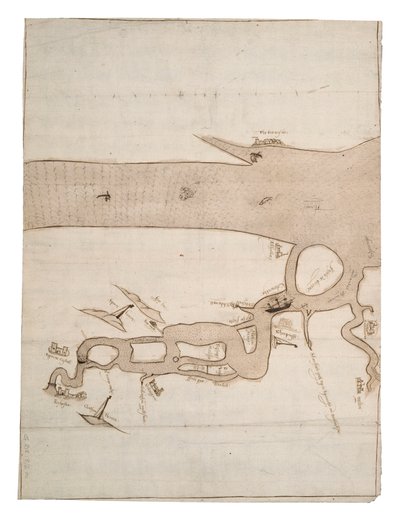 メドウェイ川とテムズ川の一部の海図：No.24 シアネス 1590年頃（水墨画） 作： Unknown artist