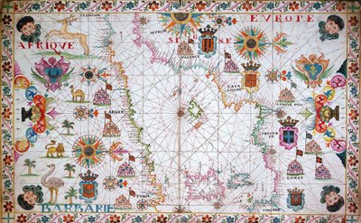 北アフリカとスペインの海岸を示す地中海西部の海図 作： Unknown artist