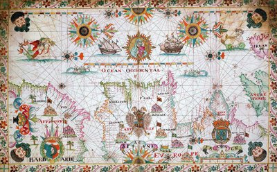 北アフリカとスペイン海岸、大西洋を示す地中海西部の海図 作： Unknown artist