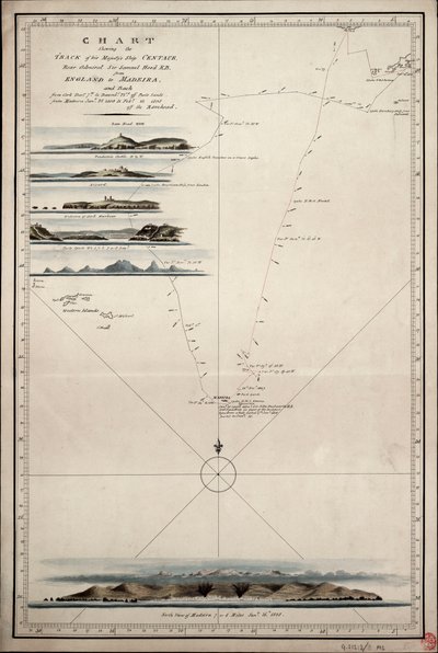 英国からマデイラ島への、ケンタウルス号（1797年）の往復航路図 作： Unknown artist