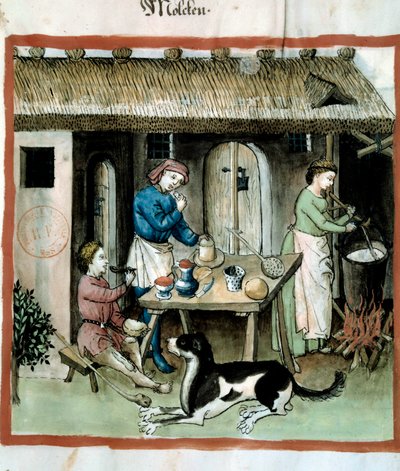 チーズ作り。医食同源の乳搾りからのイルミネーション "Tacuinum sanitatis" 作： Unknown artist