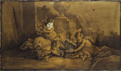 風景の中で遊ぶ子供たち、1701年から1800年の間（扉上部） 作： Unknown artist