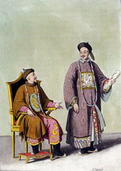 中国のタルタル帝国の皇帝とその宦官-J.フェラリオ編「Le costume ancien et moderne」所収。ミラノ 作： Unknown artist