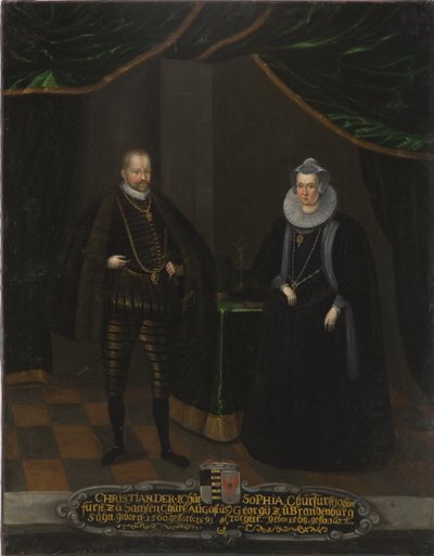 Christian I de Saxe et Sophie de Brandebourg - ザクセン選帝侯Christian I (1568-1622)とザクセン選帝侯Sophie of Brandenburg (1568-1622)の肖像、匿名 .キャンバスに油彩。サイズ：102,5x79 cm。ストックホルム国立博物館 作： Unknown artist