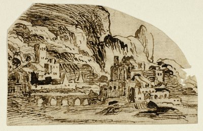 山の城塞と橋 作： Unknown artist