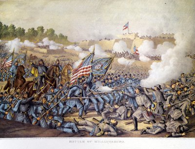 Civil War (1861 - 1865), アメリカ南北戦争: 05/05/1862.ウィリアムズバーグの戦いエングレーヴィング。 作： Unknown artist