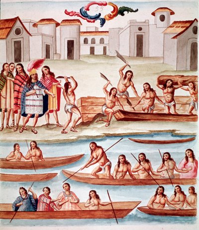 カヌーの建造（水彩画、1770～1780年頃 作： Unknown artist