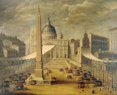 教皇インノセント10世時代のサン・ピエトロ広場における聖体拝領の行列（1646年頃） 作者不詳 油彩・キャンバス 作： Unknown artist