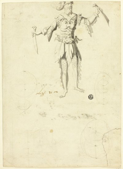 二振りの剣を携えたコスチュームの男 作： Unknown artist