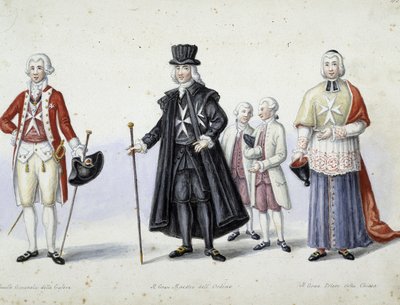 衣装：1.ガレー船の大将、2.騎士団の大幹部、3.教会の大先任者 sd.19世紀。 作： Unknown artist