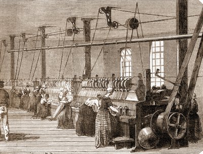 綿を織る作業場。1860年の刻印。 作： Unknown artist