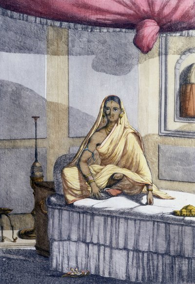 文化、文明、インド社会。"Woman of distinction"、つまり高位のカーストの女性。1808年に描かれたもの。 作： Unknown artist