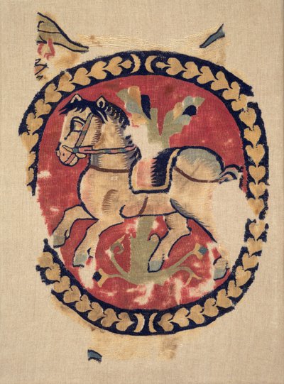 疾走する馬のカーテンの断片 作： Unknown artist