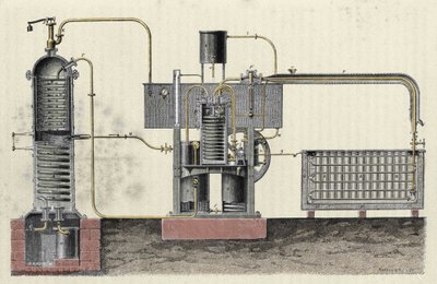 フェルディナンド・カレ（1824-1894）の工業用器具を切断して氷を作る。19世紀のエングレーヴィング 作： Unknown artist