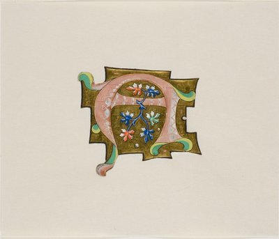 ピンクの装飾されたイニシャル "A "と6枚の葉と2つのボール、聖歌隊の本より 作： Unknown artist