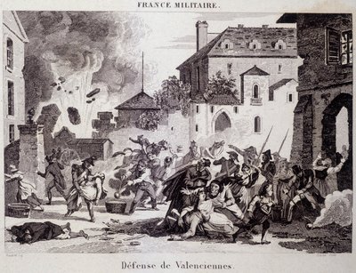 ヴァランシエンヌの防衛（1794年に共和党がイギリスとオーストリアに対して行ったもの）。19世紀のエングレーヴィング。 作： Unknown artist