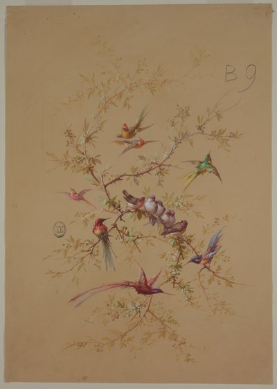 壁紙とテキスタイルのデザイン: 花と鳥 作： Unknown artist