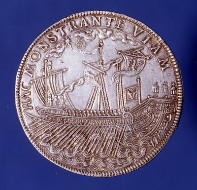 ヴィンセンツォ・ゴンザーガ（Vincenzo Gonzaga）（1562 - 1612）がガレー船を表すマンチュア公爵のDucat。 作： Unknown artist
