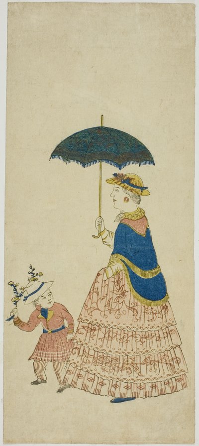 日傘をさしたオランダ婦人と少年 阿蘭陀婦人と子供（おらんど婦人と子供） 作： Unknown artist