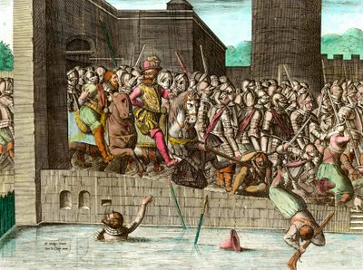 1594年3月22日、国王アンリ4世（1553-1610）によりパリで締結された。18世紀のエングレーヴィング。コル。行こう。 作： Unknown artist