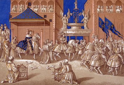 シャルル7世（1403-1461）のパリへの入場。19世紀のカラーリトグラフ。 作： Unknown artist