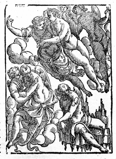 エオレ（右下）と風。"Mythologiae sive explicationes fabularum" da Natalis Comitis.パドヴァ1677年 作： Unknown artist