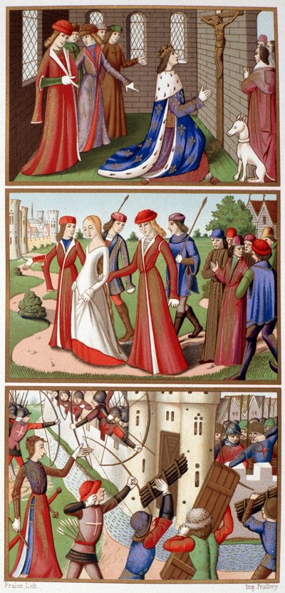 シャルル7世とジャンヌダルクの歴史のエピソード（Fac simile des miniatures des vigiles du king Charles VII） - H. Wallonの「ジャンヌダルク」にて 作： Unknown artist
