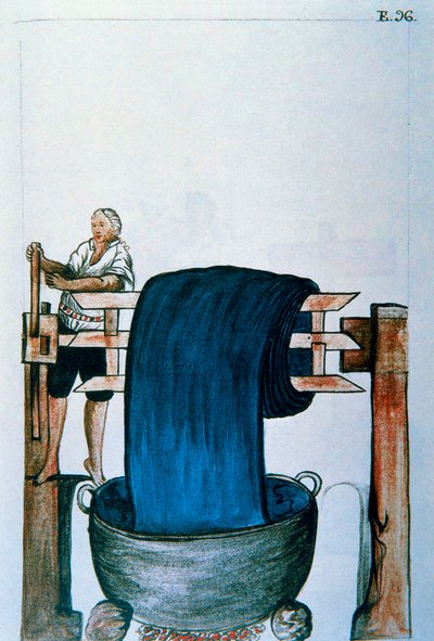 トルヒーヨ司教バルタサル・マルティネス・コンパニオン・イ・ブジャンダ（1782-1785）の著書「トルヒーヨ・デル・ペルー」（Códice Martínez Compañón）に掲載されている布地の染料。 作： Unknown artist