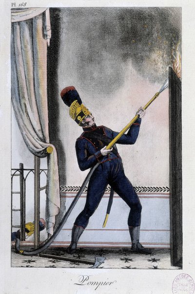 槍を持って火事を消す消防士 - 1830年頃 作： Unknown artist