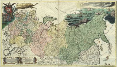 ロシア帝国の最初の一般地図 - 匿名のマスター - 1745 - 銅版画、水彩 - 科学アカデミー、サンクトペテルブルク 作： Unknown artist