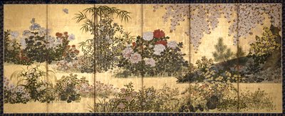 花と蝶（紙にインク、色、金箔） 作： Unknown artist