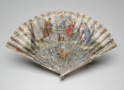 井戸にレベッカとエリエゼルがいる扇子、1740年代頃 作： Unknown artist
