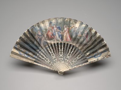 古典的な主題、おそらく結婚の寓話、c.1750s-60s（単一のベラムの葉のガッシュ、象牙、金メッキ、ガッシュ、真ちゅう）を備えた扇子 作： Unknown artist