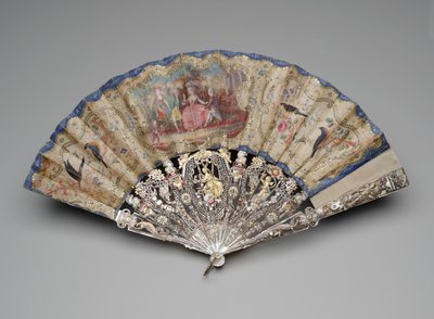 求愛シーンの扇子、c.1770-80（二重絹の葉のガッシュ、真ちゅうのスパンコール、真珠層、金メッキ、真ちゅうのループ） 作： Unknown artist