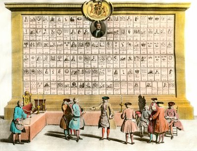 Franc-Maconnerie: 主要なマコンロッジのシンボルが付いたイギリスのマコンフランの会合。18世紀のボード。パリ装飾美術 作： Unknown artist