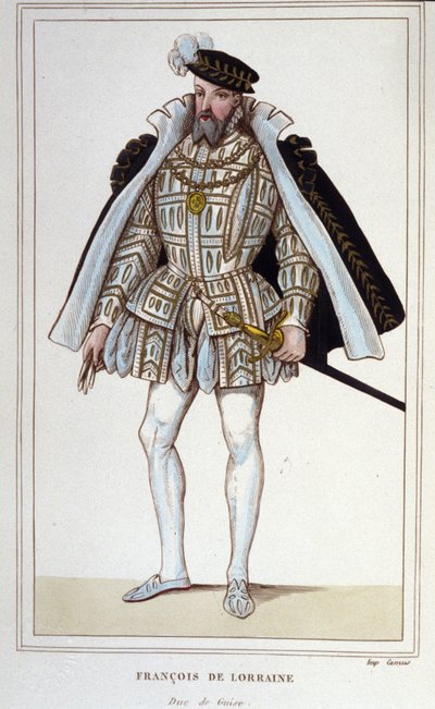 フランソワ・ド・ロレーヌ（1519-1563）。オマール公爵、第2代ギーズ公爵。フランスの陸軍中将。1830年に描かれた版画。 作： Unknown artist