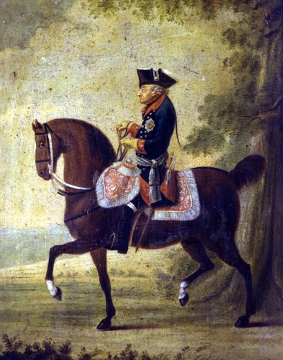 プロイセンの王、フリードリヒ大帝（1712〜1786）。絵の枠の下には「...ベルリン1776年」と書かれています。リソルジメント博物館。ミラノ 作： Unknown artist