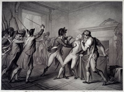 フランス革命。1794年7月27日、ロベスピエールの逮捕（第二次テルミドール年9月）。18世紀のエングレーヴィング。パリ、カルナヴァレ美術館 作： Unknown artist