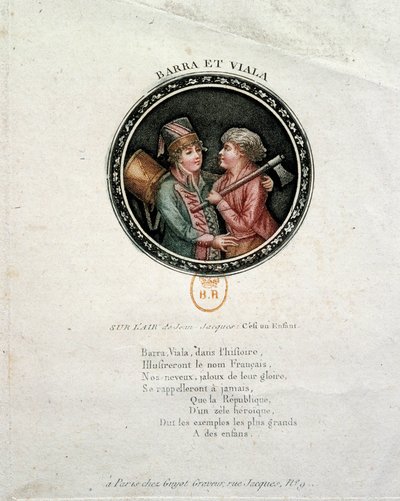 フランス革命：バラとヴィアラの表現ジョセフ・アグリコル・ヴィアラ（1780-1793）とジョセフ・バラ（1780-1793）は、フランス革命の英雄児であり、それぞれマルセイユとヴァンデでレピュブリックのために戦った。18世紀のエングレーヴィング 作： Unknown artist