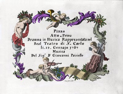 イタリアの作曲家Giovanni Paisiello (or Paesiello or Paesieillo) (1740-1816)の「Pirro」の正面図。1787 作： Unknown artist