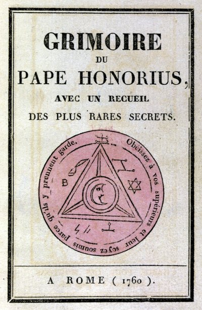 ホノリウス教皇が悪魔を召喚するために使用した魔術書の表札。 作： Unknown artist