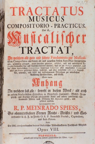 Meinrad Spiessによる『Tractatus musicus』の扉絵。 作： Unknown artist