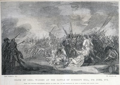 ウォーレン将軍は、6月17日のバンカーズヒルの戦いで戦死した。 作： Unknown artist
