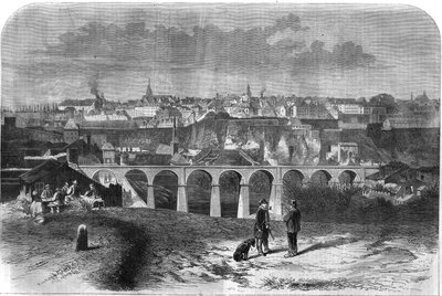 ルクセンブルクの街の全景。"The Illustrous Universe "に掲載された版画 作： Unknown artist