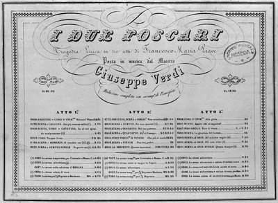 Giuseppe Verdi: オペラ「I Due Foscari」のピアノ用楽譜。 作： Unknown artist