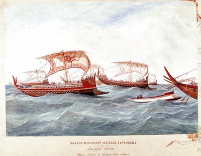 ギリシャとエトルリアの軍艦（水彩画 作： Unknown artist