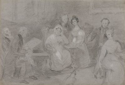 Grupo de figuras, com um homem pintando em aquarela e uma menina entregando xícaras de chá 作： Unknown artist