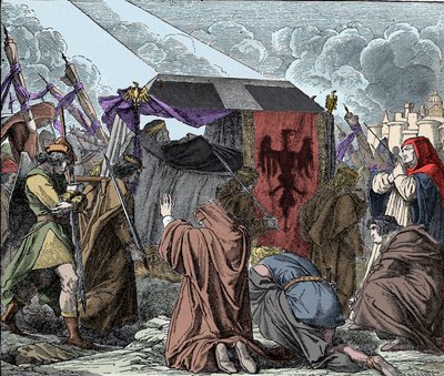 民衆に追悼されるヘンリー7世 - ローマ帝国の皇帝、ルクセンブルクのヘンリー7世（1275年頃～1313年頃）の葬儀-。 作： Unknown artist